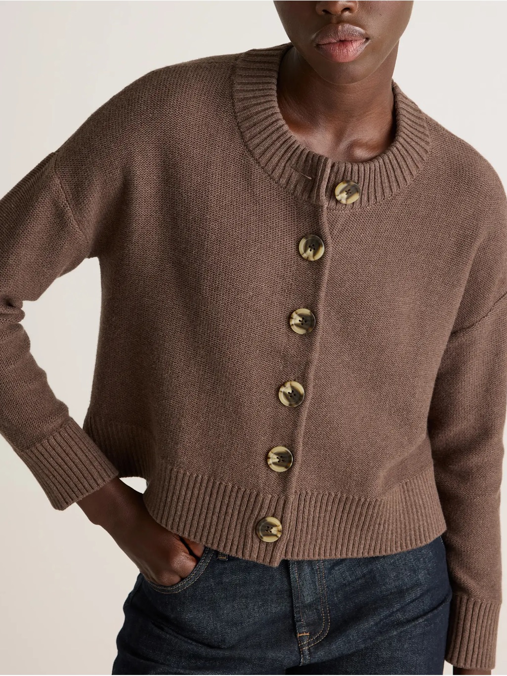Quince Women's 100% Organic Cropped Button-Front Knit Cardigan In Cafe Au Lait